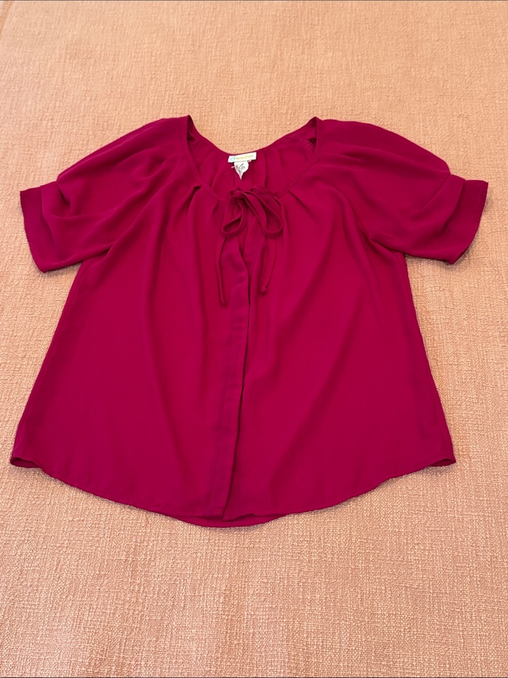 Dark Pink / magenta small Tie-Neck Blouse with ruched sleeves Rubber Ducky